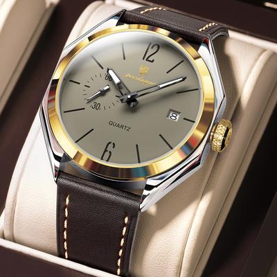Modern Mode Marketplace Classic Leather Mens Quartz Watch Business Waterproof Sport Timepiece gold Grey