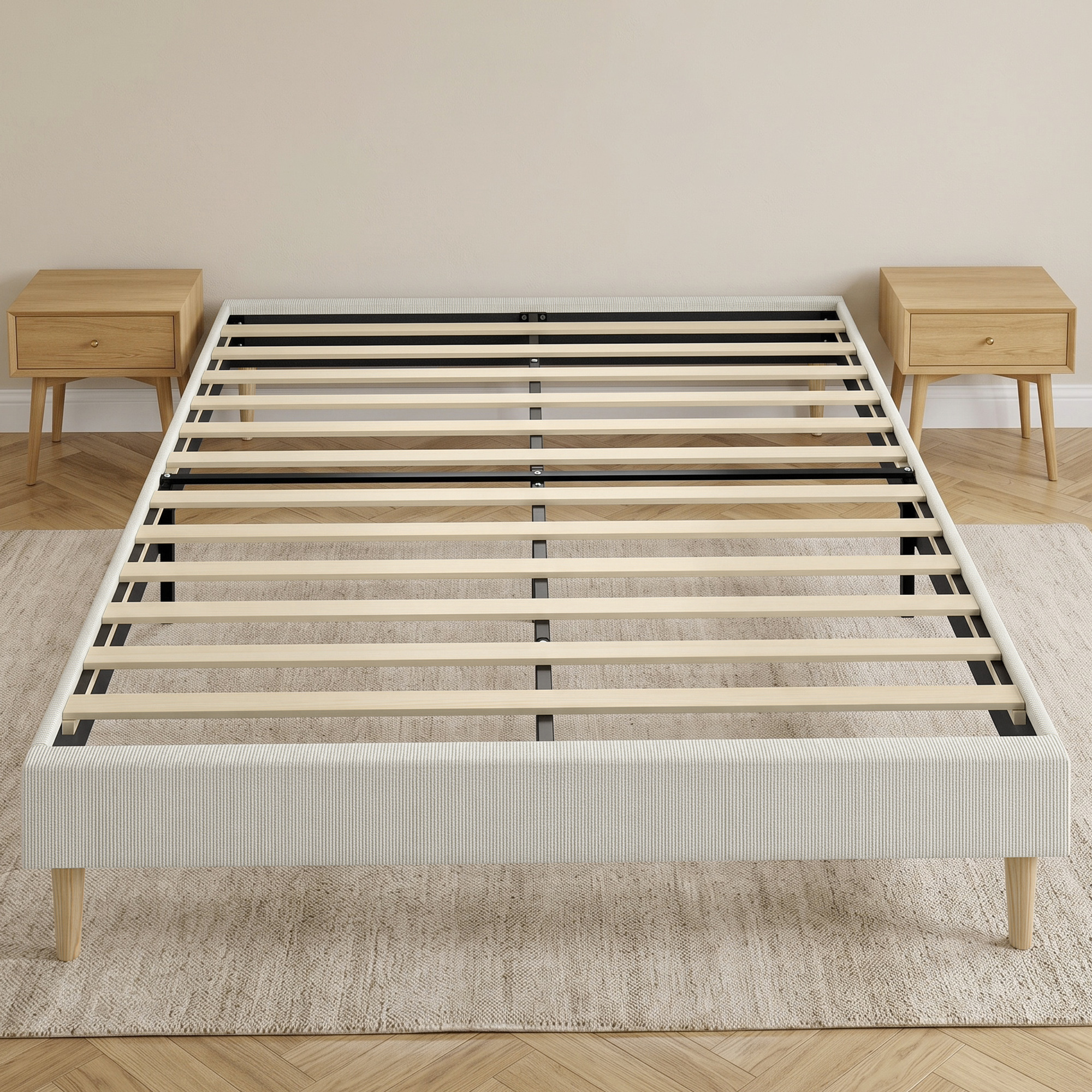 Homcom Struttura Letto 140x190 cm Imbottita in Velluto a Coste con Rete, Crema   Aosom Italy