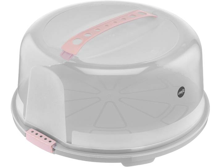 Kuchentransportbox EMSA K32684 Prep&Bake , rosa (transparent, rosa), B:36,4cm H:17cm L:34,4cm Ø:34cm, Kunststoff, Lebensmittelaufbewahrungsbehälter, Kuchentransportbox, rund 34 cm, Tragegriff