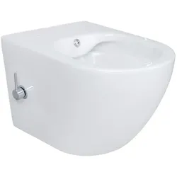 Belvit Spülrandloses Hänge WC mit integrierter Kalt- und Warmwasserarmatur und Taharet/Bidet/Dusch-WC Funktion Weiß