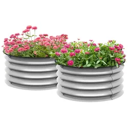 Outsunny Outsunny Hochbeet aus Metall, 2er Set Blumenkasten, Kräuterbeet, Pflanzkasten