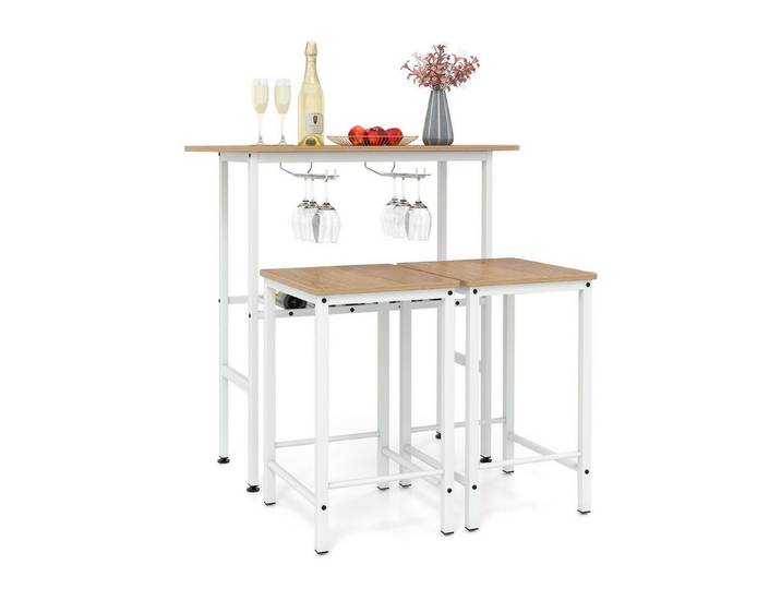 COSTWAY Bartisch (3-St), Bartisch Holz mit Hocker 2er Set, Küche