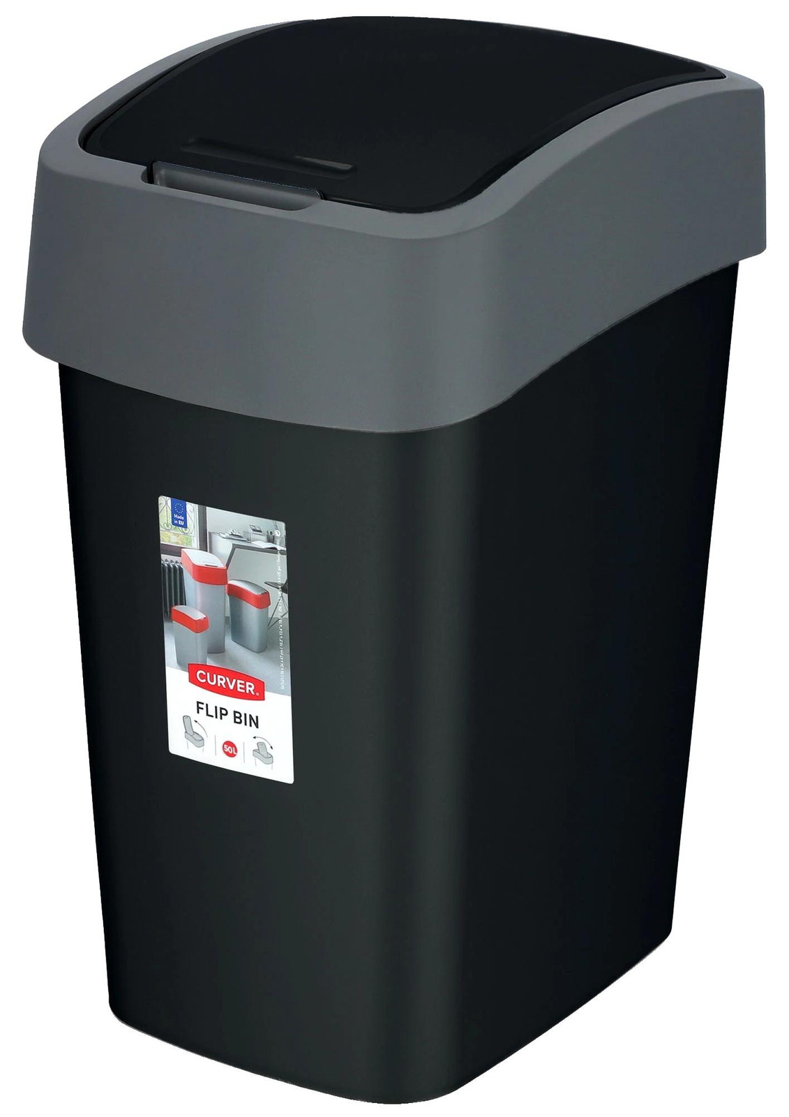 Curver Afvalcontainer met schuine deksel, 50 liter, zwart, kunststof
