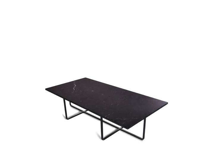 OX Denmarq Ninety Couchtisch rechteckig Marmor marquina, Schwarzes Gestell