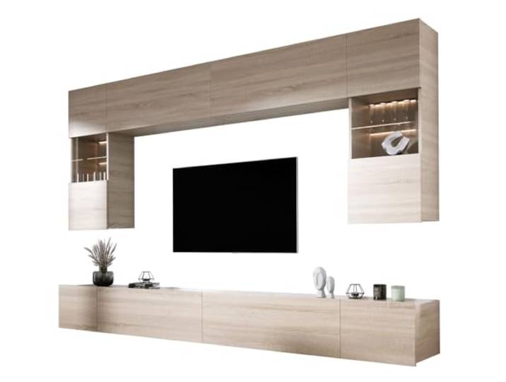 3xE Living Wohnwand Sonoma Eiche Medienwand Design Modern MDF Hochglanz, Wohnzimmer Möbel, Wohnwand Wohnzimmer