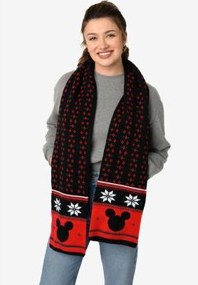 "Women's Disney Mickey Mouse 70"" Knit Scarf Unisex Black & Red Set by Disney in Black"