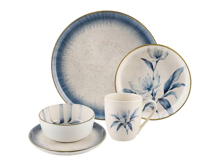 Landscape Kombiservice, Blau, Weiß, Keramik, 20-teilig, Blume, 400 ml,550 ml, Lfgb, lebensmittelecht, Essen & Trinken, Geschirr, Geschirr-Sets, Kombiservice