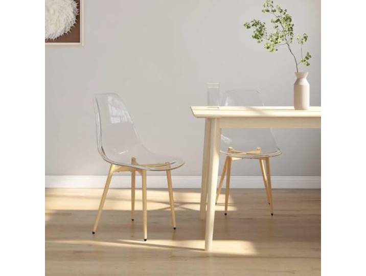 HEFZGDB Transparente PET Esszimmerstühle 2 STK. mit Metallbeinen und ergonomischer Rückenlehne für modernes Interieur Design, pflegeleicht und kratzgeschützt, hohe Tragfähigkeit,