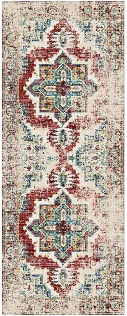 Wasbaar en antislip Vloerkleed Runner in Vintage Rood, 120 x 240 cm