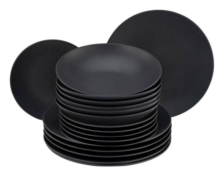 Teller-Set CREATABLE Soft Touch, Geschirr-Set, 18-tlg. , schwarz, 18, Steinzeug, Geschirr-Sets, Teller-Set, Matte Spezialglasur, Schwarz-Grau-Farbton