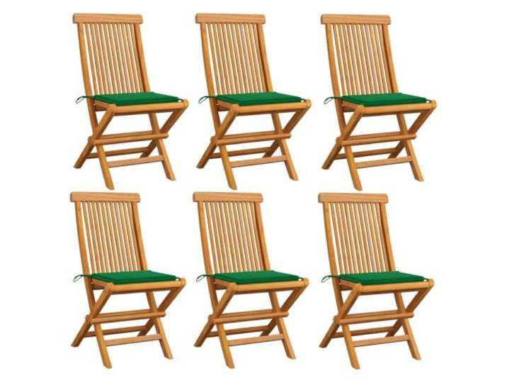 HPUYRFG Klappstühle mit Grünen Kissen, 6 Stück, Massivholz Teakholz Massives Teakholz, glatte Oberfläche, feucht abwischbar, klappbar, 110 kg Belastbarkeit