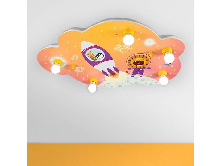 Elobra Deckenleuchte Little Astronauts, gelb / orange, für Kinderzimmer, Holz