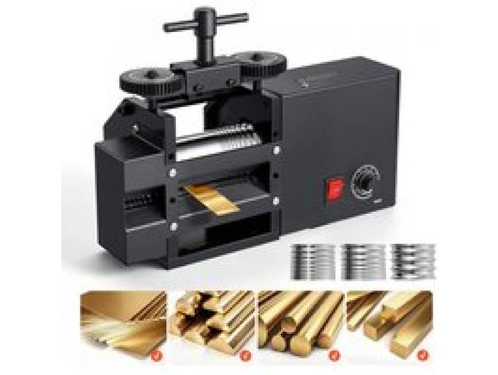VEVOR Schmuckwalzwerk Elektrisch 60 mm 4-in-1 Rund Flach Vierkant Halbrund, Werkzeug für DIY-Schmuckhersteller, Einstellbare Dicke 0,03–7 mm, zum Pressen von Duktilen Metallen wie Gold Silber Kupfer