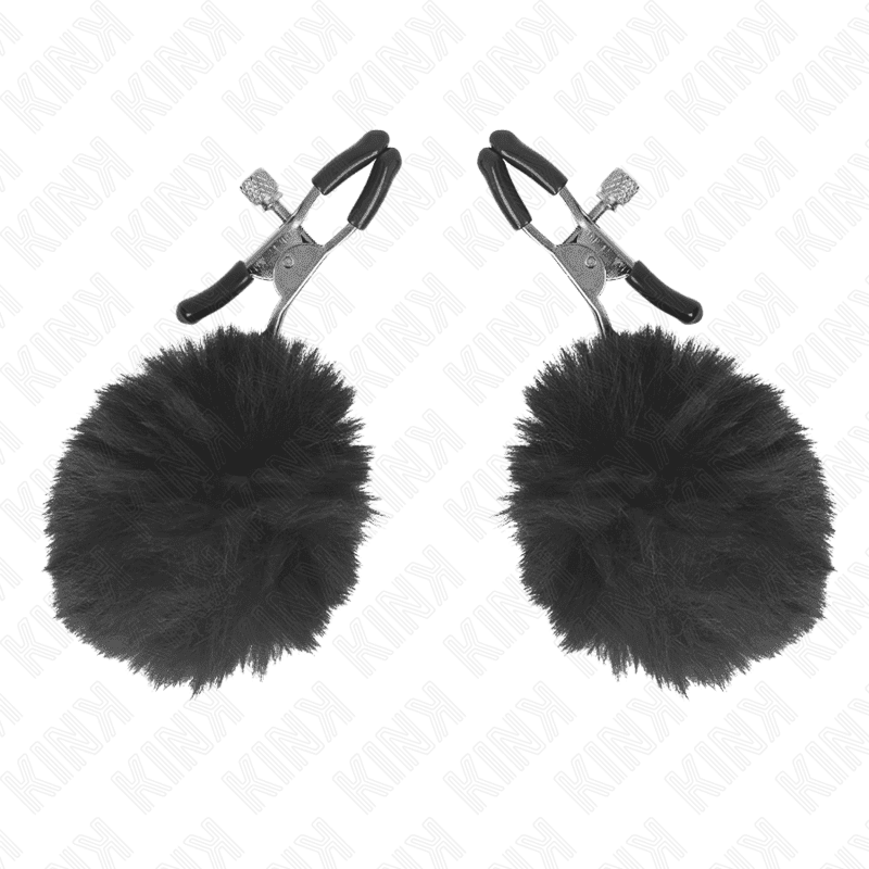 KINK NIPPLE GRIP pince a tétons boule en fausse fourrure noir 6 cm
