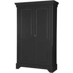 Schrank Isabel aus Kiefernholz, klassischer Landhausstil, Schwarz, mit Schloss und Einlegeböden