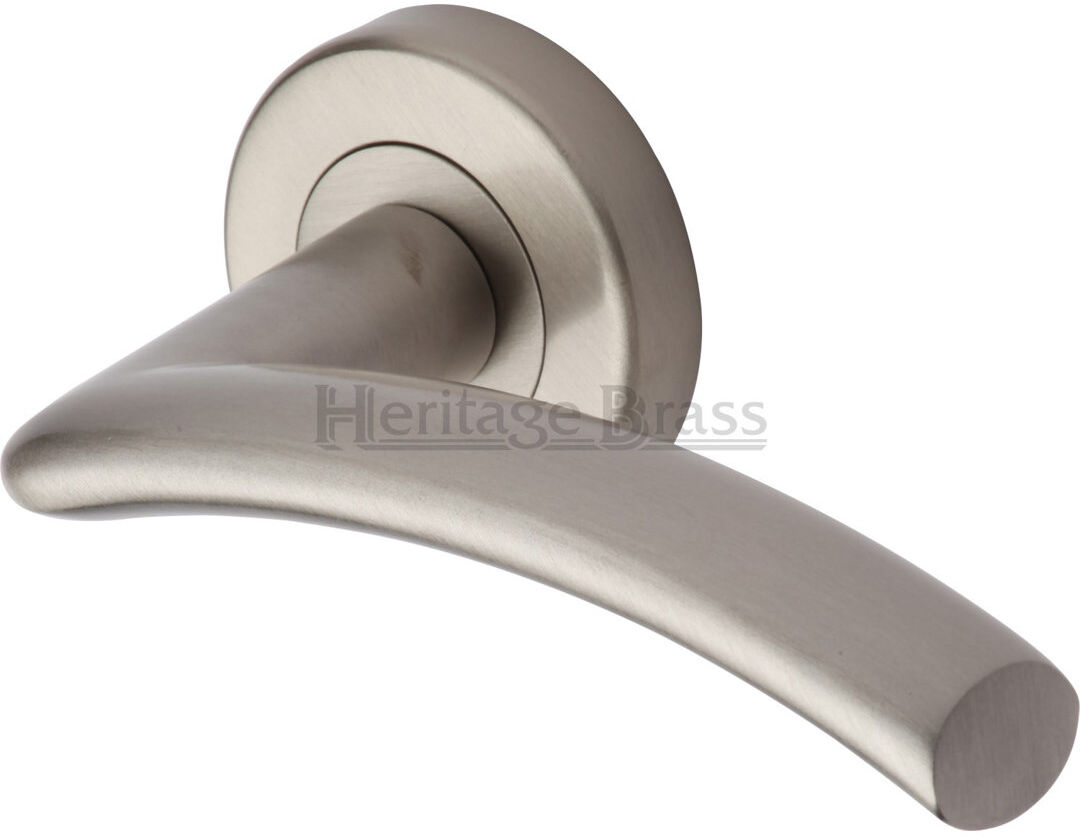 Heritage Brass Heritage Door Handle Lever Latch on Round Rose Centaur Design Satin Nickel 5.3cm H X 5.3cm W