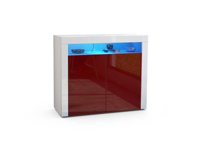 Vladon Commode buffet Valencia en Blanc mat - Bordeaux haute brillance - Blanc haute brillance