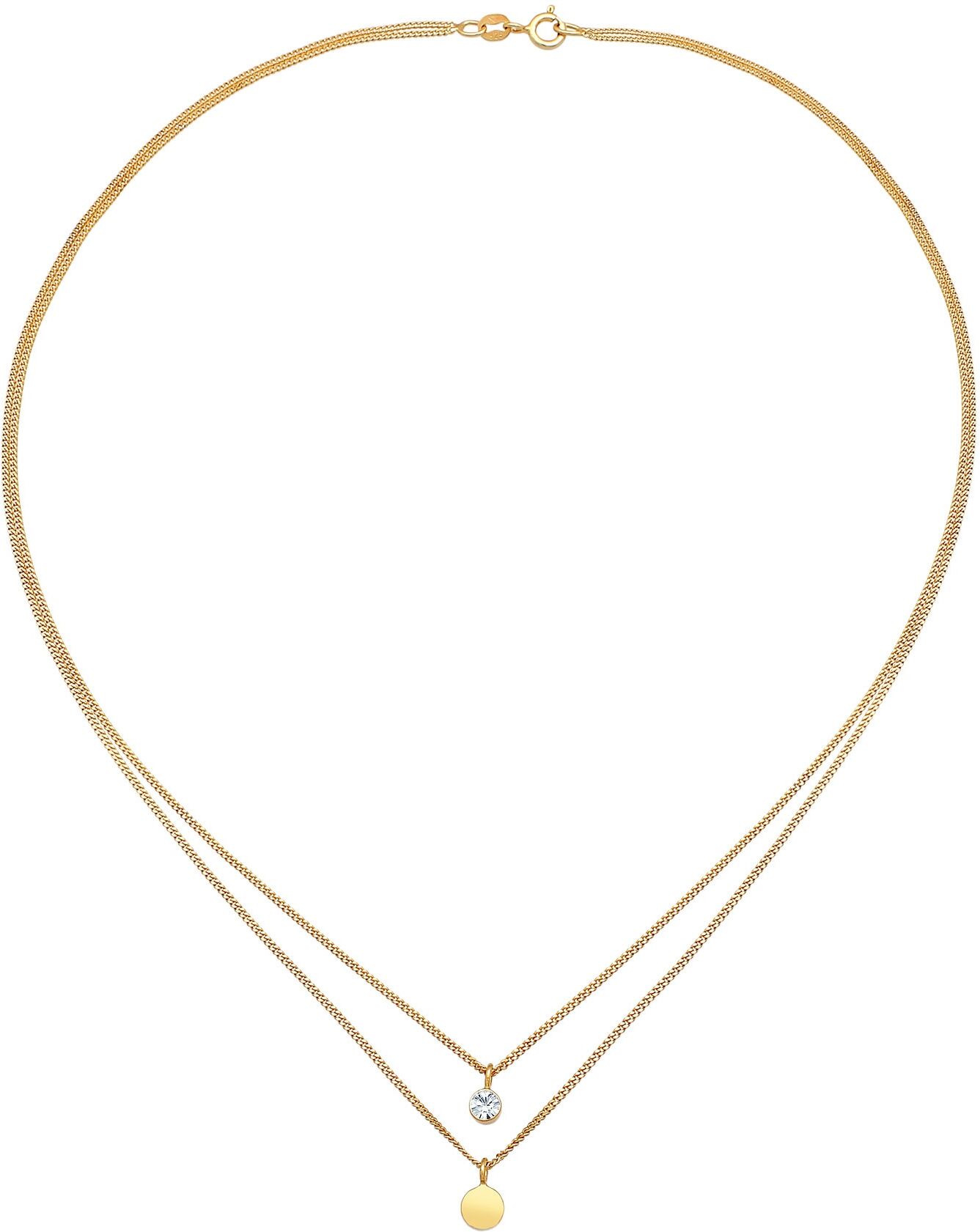 Silberkette ELLI "Halskette Layer Plättchen Kristall 925 Silber" Gr. 40, gold, Halsketten, Damen, 40, Silber 925 (Sterlingsilber), Silberkette