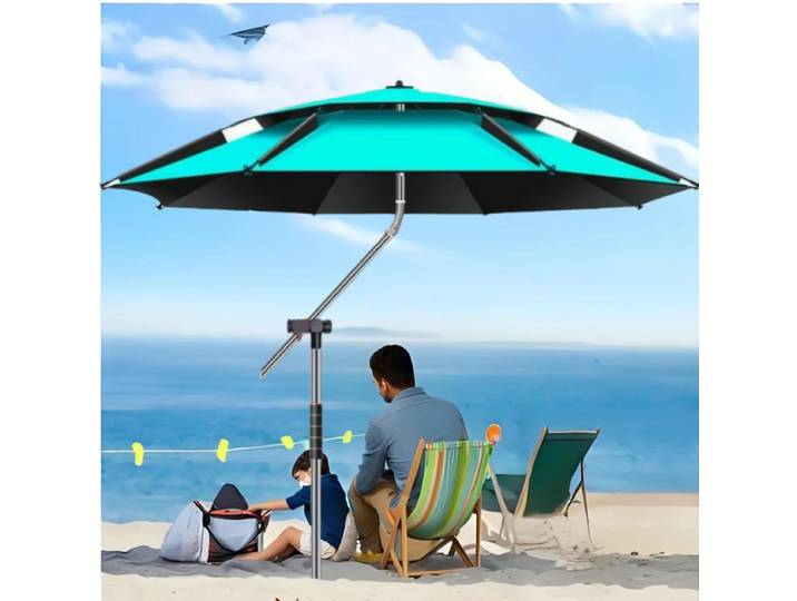 Parapluie de pêche Double couche, grand parasol de plage 2.0-2.6M, Parasol de plage en plein air, tige en acier inoxydable, auvent de Camping