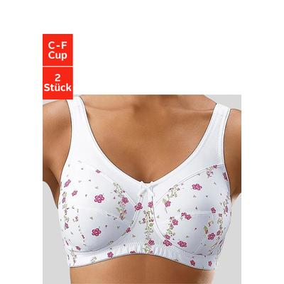 Entlastungs-BH, Damen, Gr. 95, Cup F, weiß (bedruckt, weiß), Microtouch, Obermaterial: 70% Polyamid, 30% Elasthan, PETITE FLEUR BY LASCANA, BHs BH BH-Set Unterwäsche Entlastungs-BH Mieder-BH Bügelloser-BH, ohne Bügel, mit breiteren Trägern– ideal...