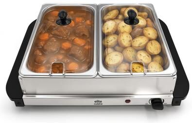 Elite Cuisine EWM2165 5Qt. Stainless Steel Electric Buffet Server Food Warmer with 2 Trays