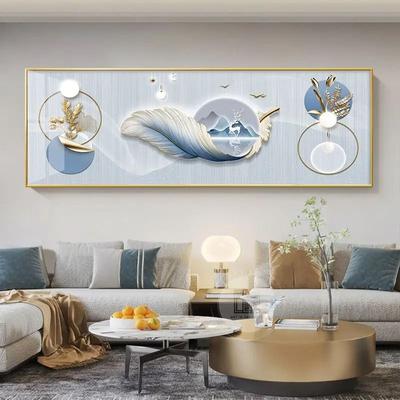 Uplifted Finds Chinese Style Golden Leaves & Deer Canvas Art   Feng Shui Mountain Poster   Luxury Feather Wall Art For Living Room 7 40 X 120 Cm No Frame