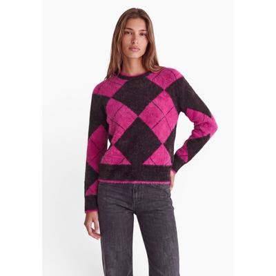 Rundhalspullover STREET ONE STUDIO, Damen, Gr. 44, pink (charrot braun), Stoff, 94% Polyester, 6% Baumwolle, kariert, normal normal, Rundhals, abgesteppt, Pullover Rundhalspullover, Grobstrick