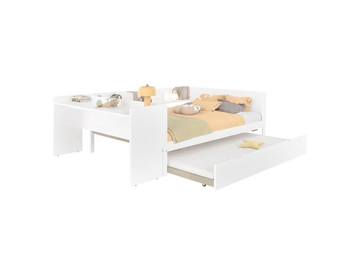 Lit double 140x200 cm avec lit gigogne avec bureau FloraGrace