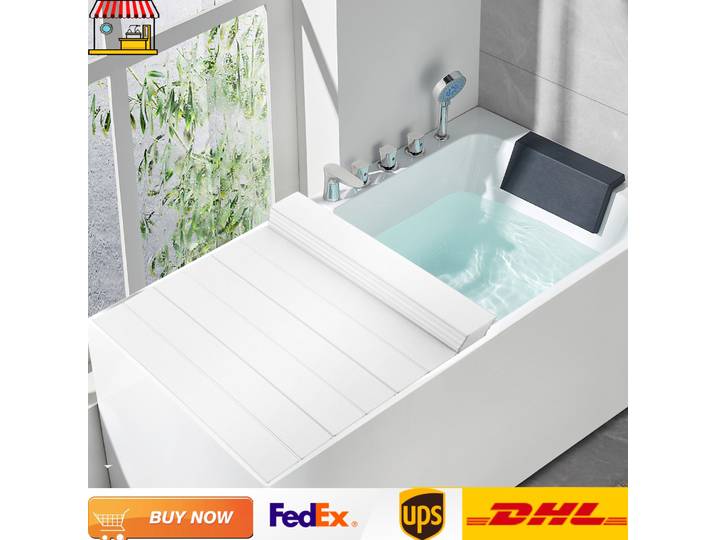 Couverture de baignoire pliable, plateau de baignoire Étagère de baignoire isolante en PVC blanche, grande taille 66,93 x 29,53 pouces