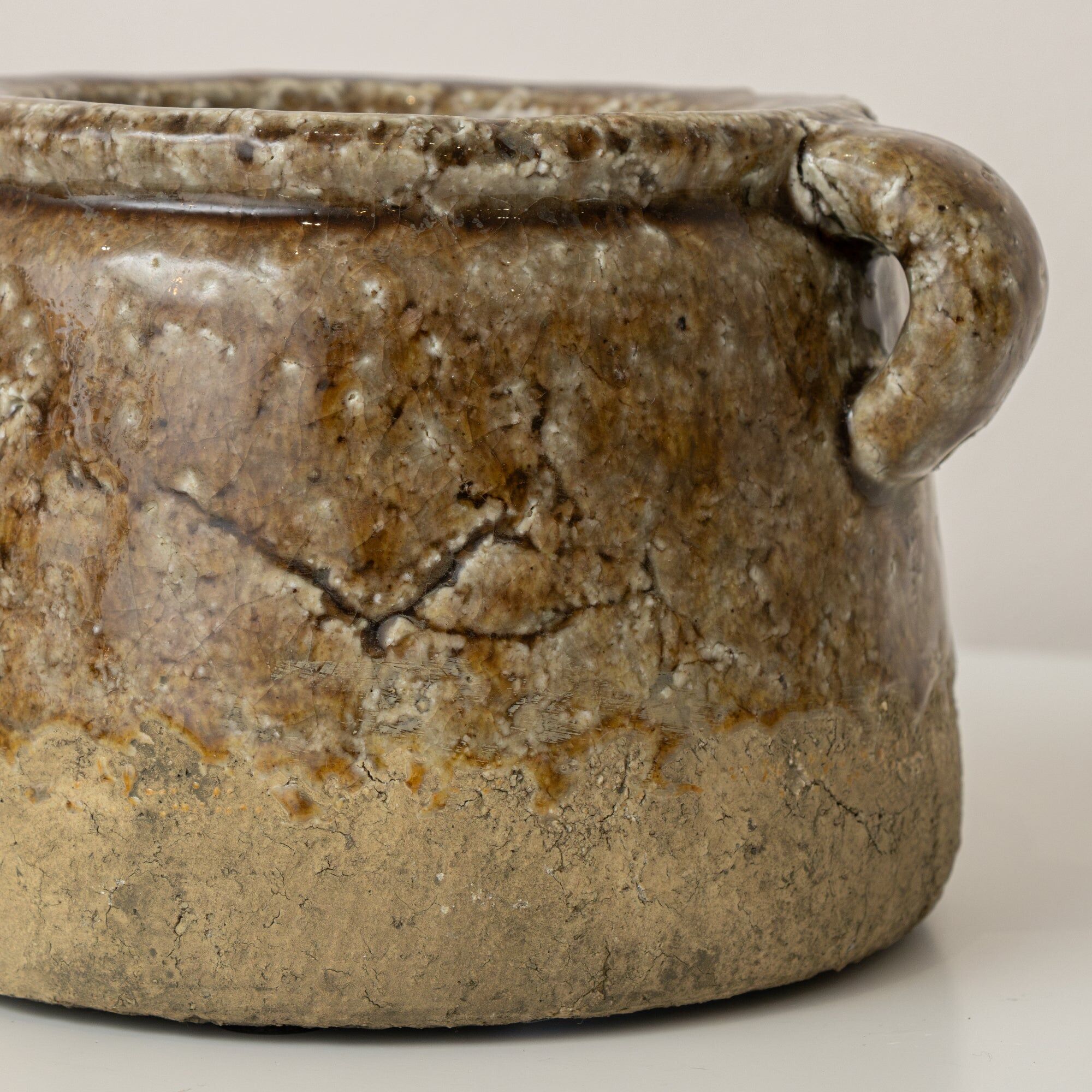 Textured Neutral Brown Ceramic Glazed Planter - 15cm Ceramic