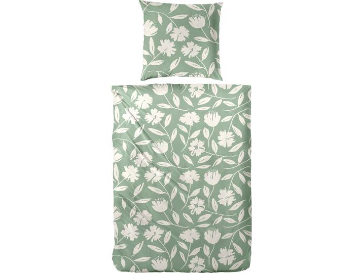 Wendebettwäsche PRIMERA Perkal Bettwäsche , grün (grün, blume), B/L: 200cm x 135cm, 1 Stk., 1 Stk., Perkal, B/L: 80cm x 80cm, 2, Perkal, Obermaterial: 100% Baumwolle, Bettwäsche, Wendebettwäsche, glatte Oberfläche, perfekt für erholsame Nächte, atmungsaktiv