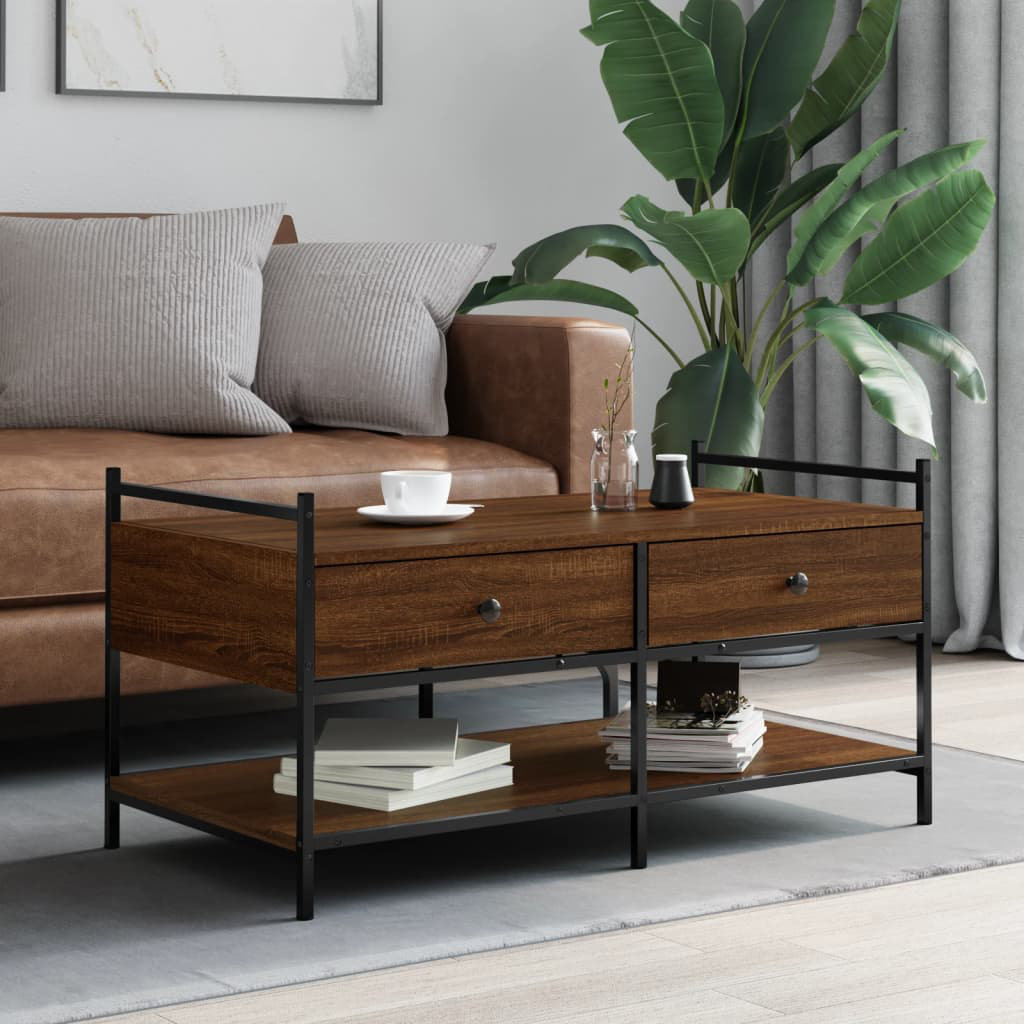 Borough Wharf Hoch Four Leg Coffee Table with Storage Brown Oak 50cm H X 99cm W X 50cm D