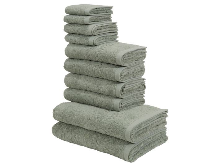 Handtuch Set GOODPRODUCT Regona, als 10 tlg Set und Serie, Premium Handtücher, 500 gr/m² , grün (salbei), 10 Stk., Frottier, Frottier, Obermaterial: 100% Baumwolle, Handtuch-Sets, Handtuch Set, Duschtücher, Handtücher, Gästetücher, Seiftücher, 5 Jahre Garantie