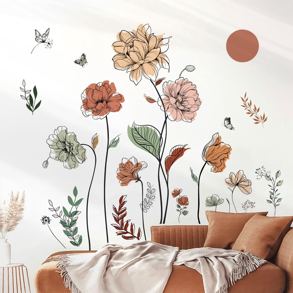 Dailygoody Muurstickers Boho Aquarel Bloem - Glanzende Wanddecoratie van Hoogwaardig PVC