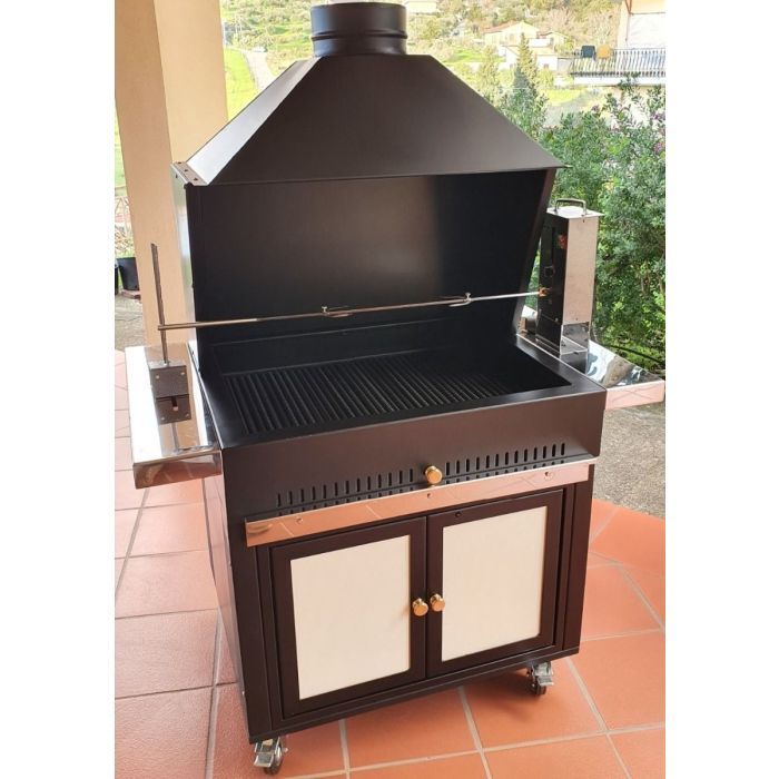 Holzkohlegrill mit elektrischem Drehspieß 97x70