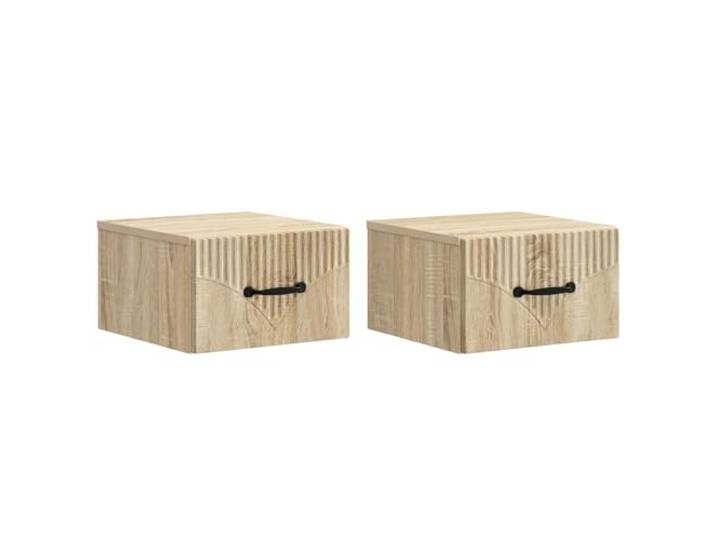 KUPTYERFG Nachttisch Wandmontiert 2er Set Sonoma-Eiche 34,5x33x20cm Schwebender Nachtschrank für das Schlafzimmer, platzsparendes Design aus Holzwerkstoff mit Schublade und Fach.
