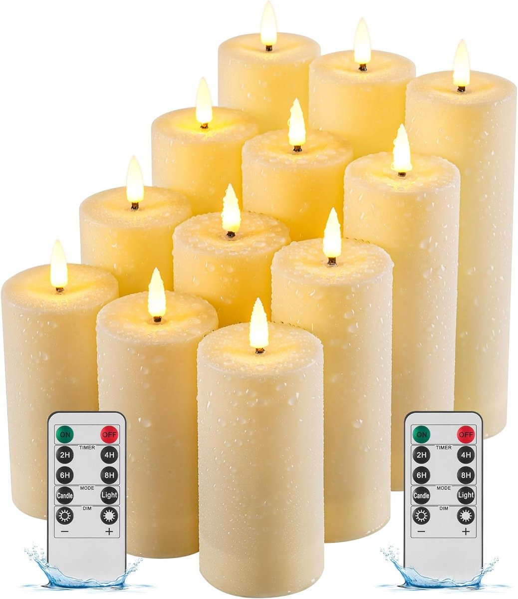 Set van 12 Outdoor Waterproof Flameless LED Batterijkaarsen met Afstandsbediening - Hittebestendig