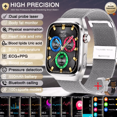 Inspire Picks VitaSense Pro AI Health Smartwatch ECG PPG Blood Pressure & Uric Acid Monitor silver Mesh Belt 2a