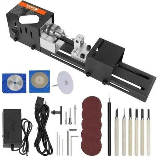 QPFO Mini draaibank voor hout en metaal - 96W - 7 snelheden - inclusief accessoires