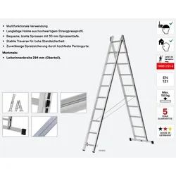 Hymer Mehrzweckleiter, zweiteilig 2x10 Sprossen, Länge 2,84-4,52 m