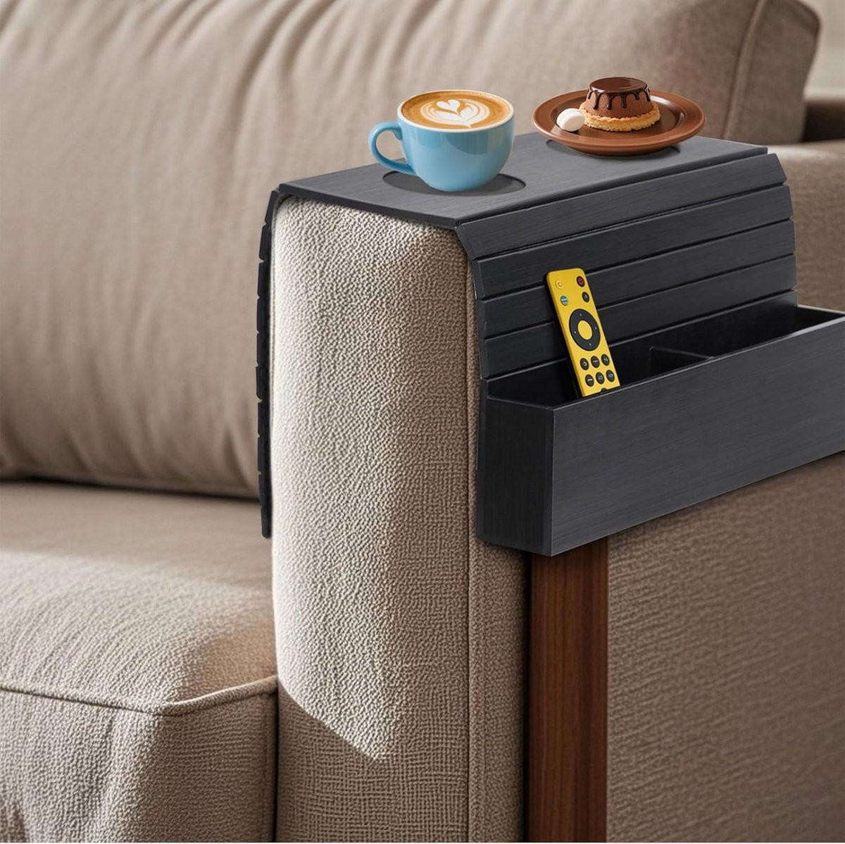 Houten Armleuning Tafel met Bekerhouder en Onderzetters voor Bank en Sofa