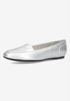 Women's Thrill Pointed Toe Loafer by Easy Street in Silver (Size 8 M)