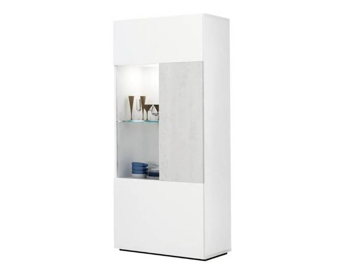Vitrine basse 1 porte vitrée - IMPERIAL RELAX - Blanc-Gris - Design élégant et résistant