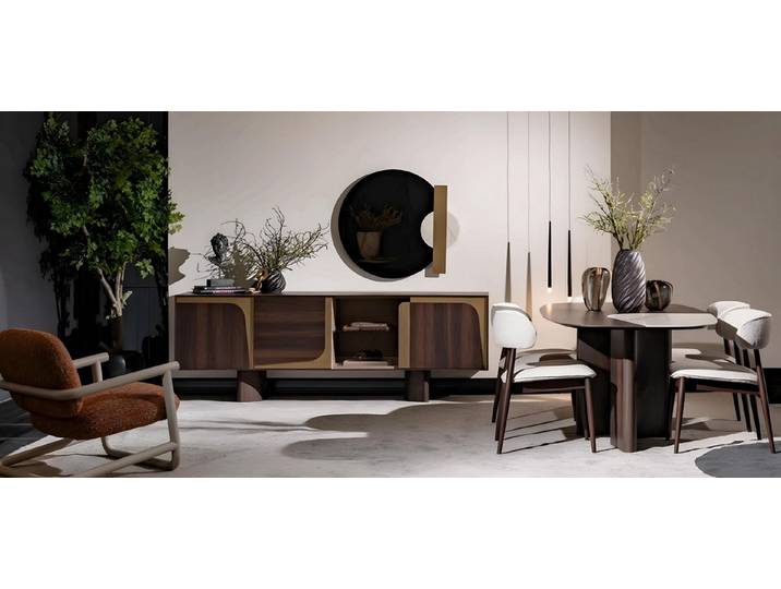 JVmoebel Essgruppe Schicke Küchengarnitur Esstisch Designer Konsole 4x Textilstühle, (7-tlg), Made in Europa