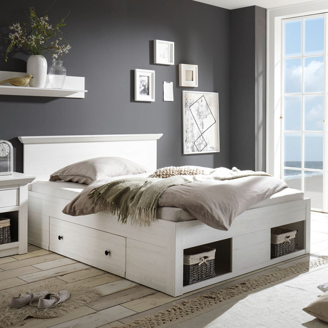Three Posts Bed Berwyn With Storage Space White European Double (140 x 200cm)