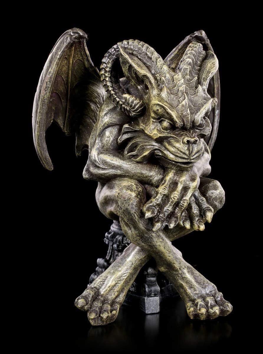 Gothic Duivel Beeld - Handbeschilderd Fantasy Figuur - Grijs - Hoogte: 15 cm