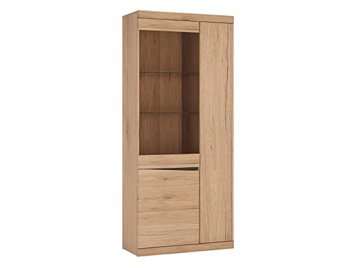 Lomadox Wohnzimmer Esszimmer Vitrinenschrank Vitrine Standvitrine 86x196,5x40 cm mit 3 Türen 1 Tür mit Glaseinsatz Glasböden in Eiche Nb.