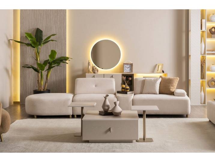 Xlmoebel 3-Sitzer XLMOEBEL Couchgarnitur in Beige mit braunem Rahmen und hohem Komfort, Couchgarnitur 1 Teile, Made in Europa