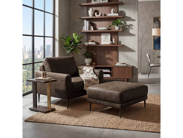 Polsterhocker 96 x 45 x 80cm Braun Lederfaserstoff Esha: Dunkelbraun