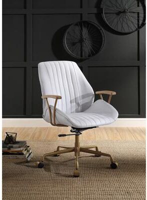 TOSWIN Leather Office Chair Adjustable Seat Striped Backrest Desk Chairs with Casters